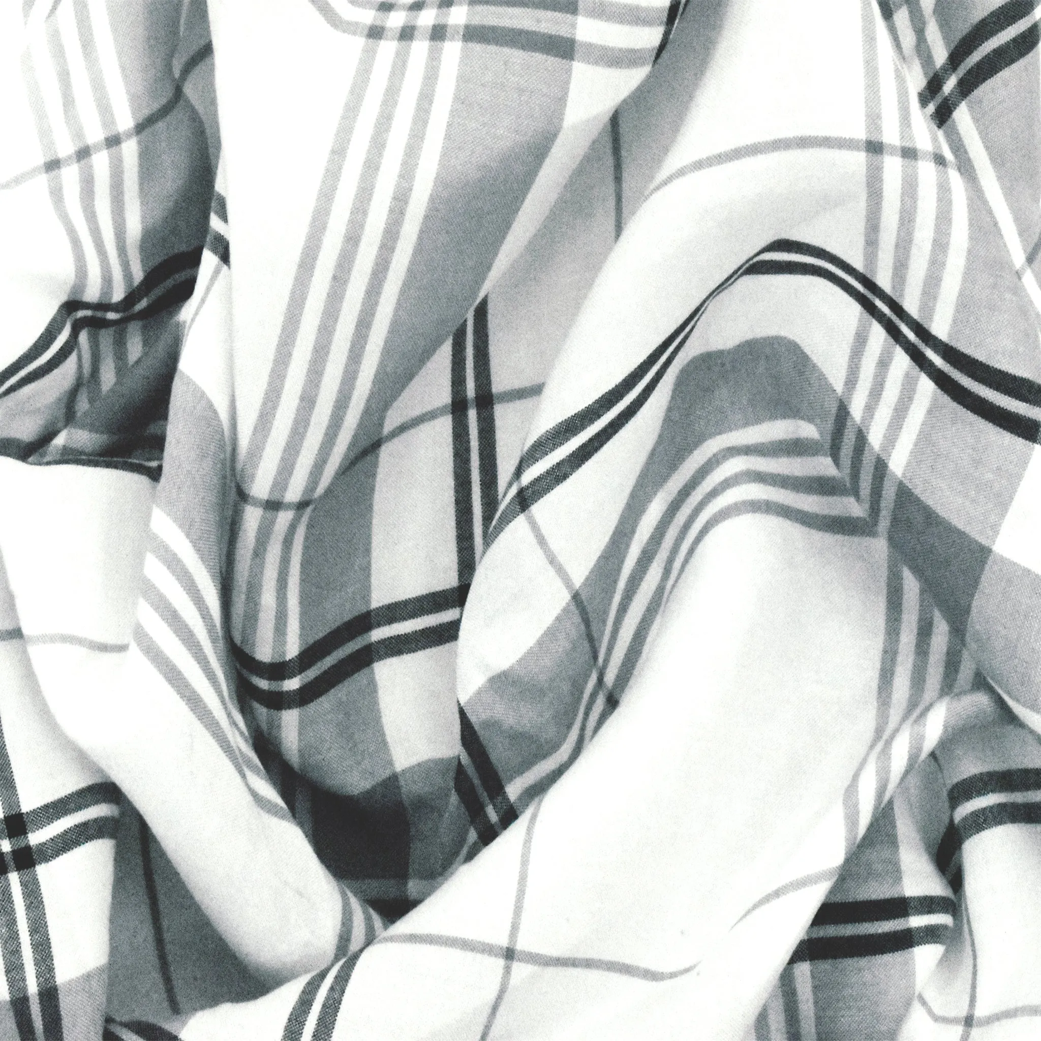 1 1/2 YD PC-Gray-Black-White Cotton Plaid Printed Batiste Fabric