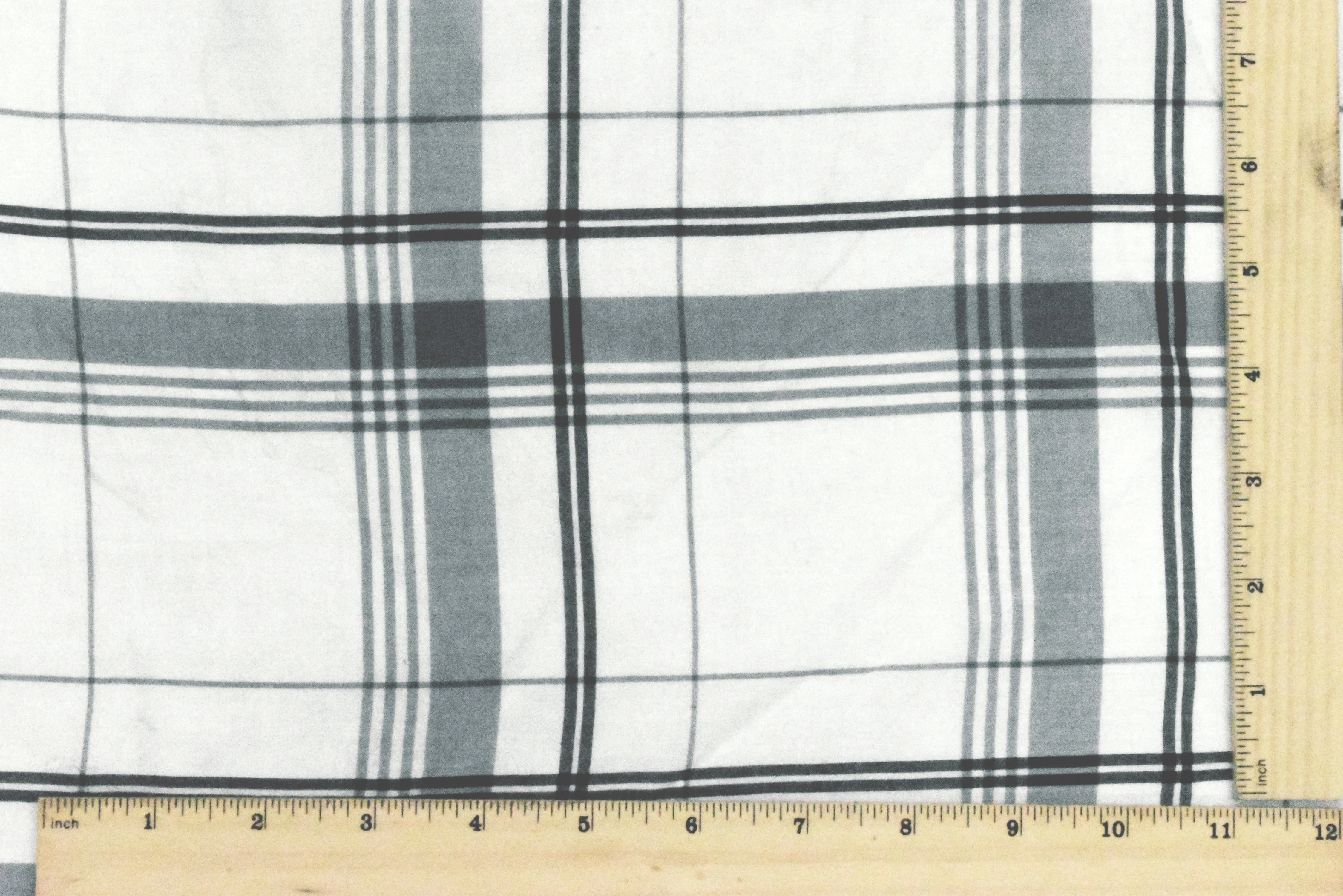 1 1/2 YD PC-Gray-Black-White Cotton Plaid Printed Batiste Fabric