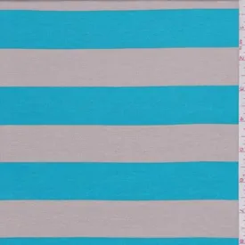 1 1/4 YD PC-Tan/Turquoise Stripe Rayon Jersey Knit Fabric