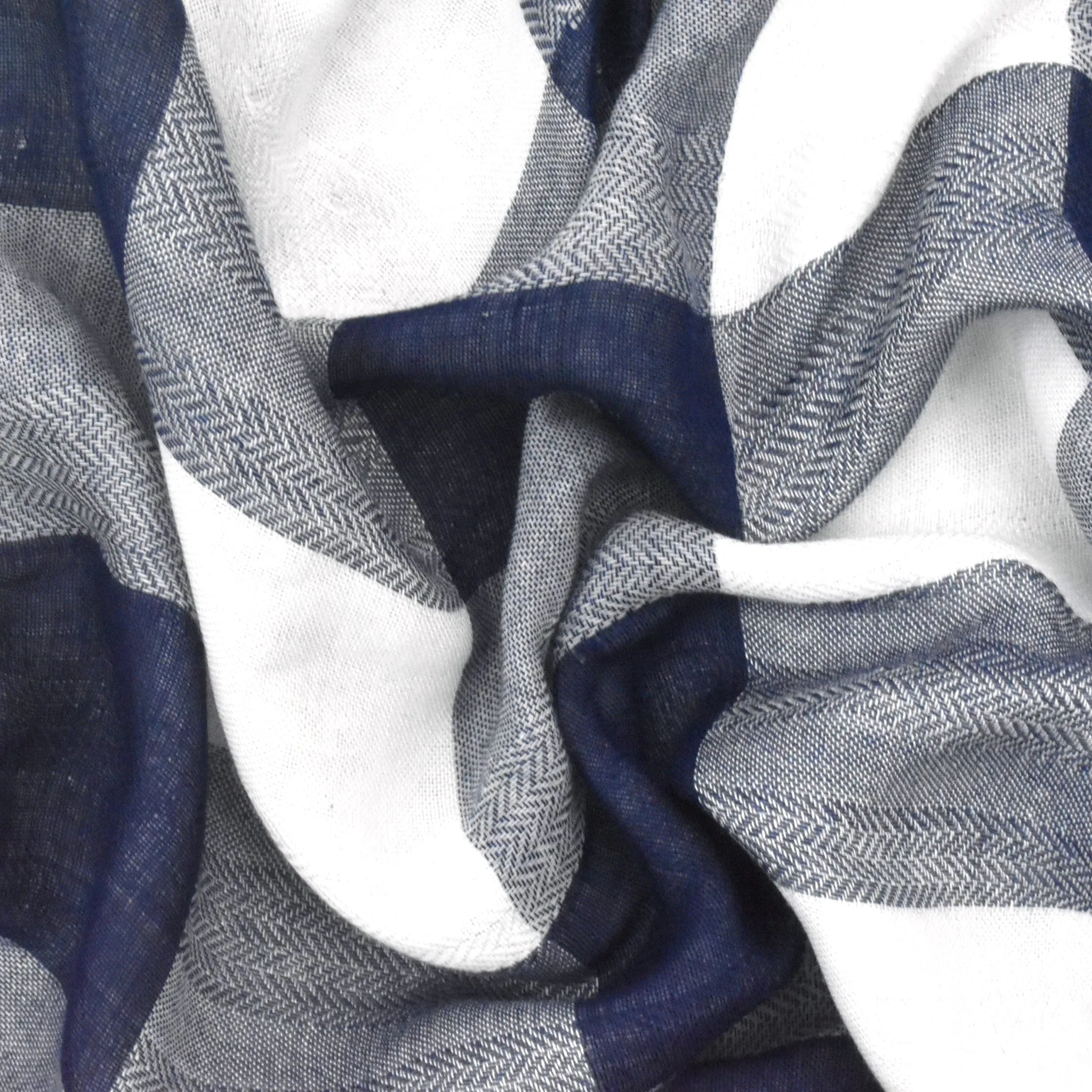 1 3/8 YD PC-Navy Blue-Basic White Check Double Weave Gauze Woven Fabric