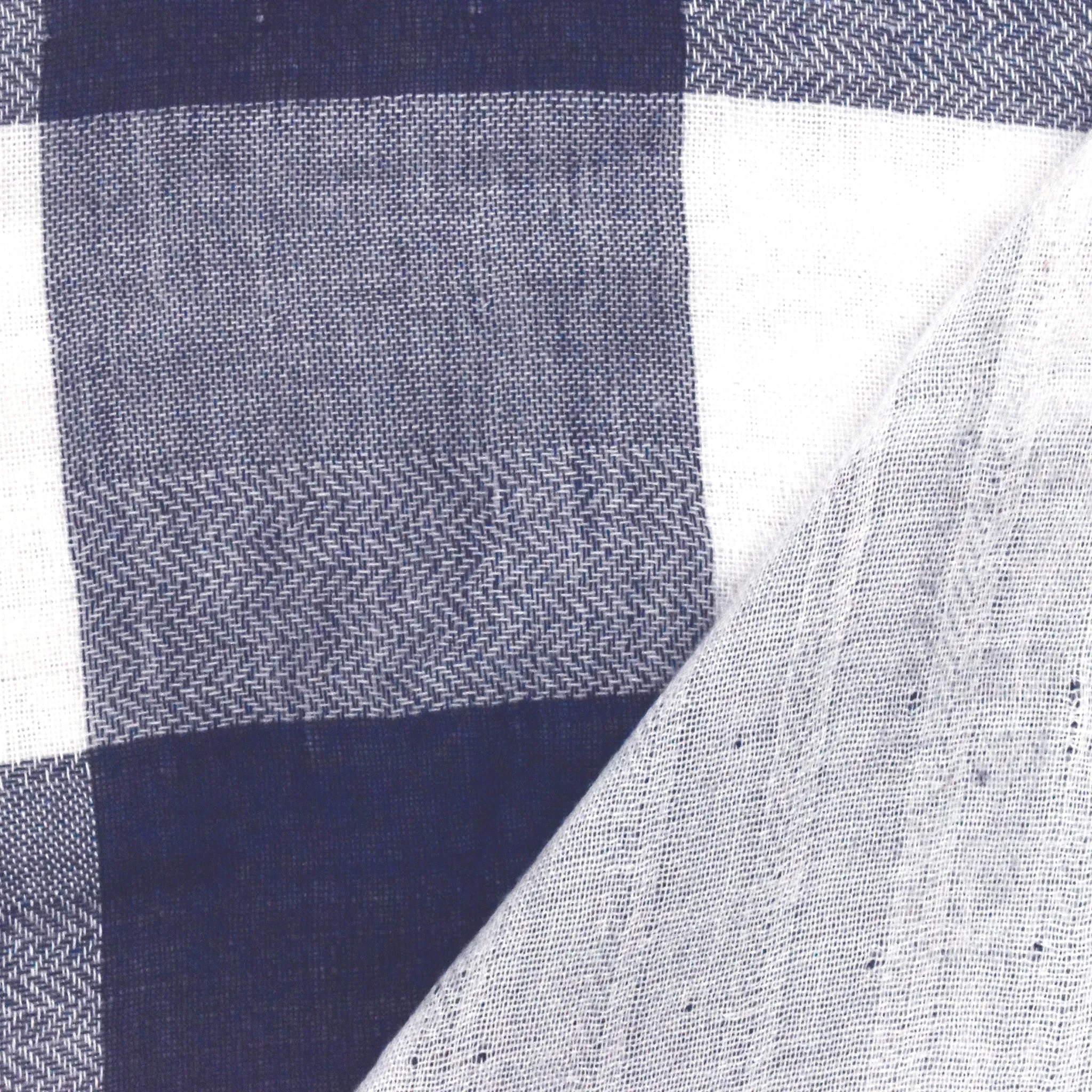 1 3/8 YD PC-Navy Blue-Basic White Check Double Weave Gauze Woven Fabric