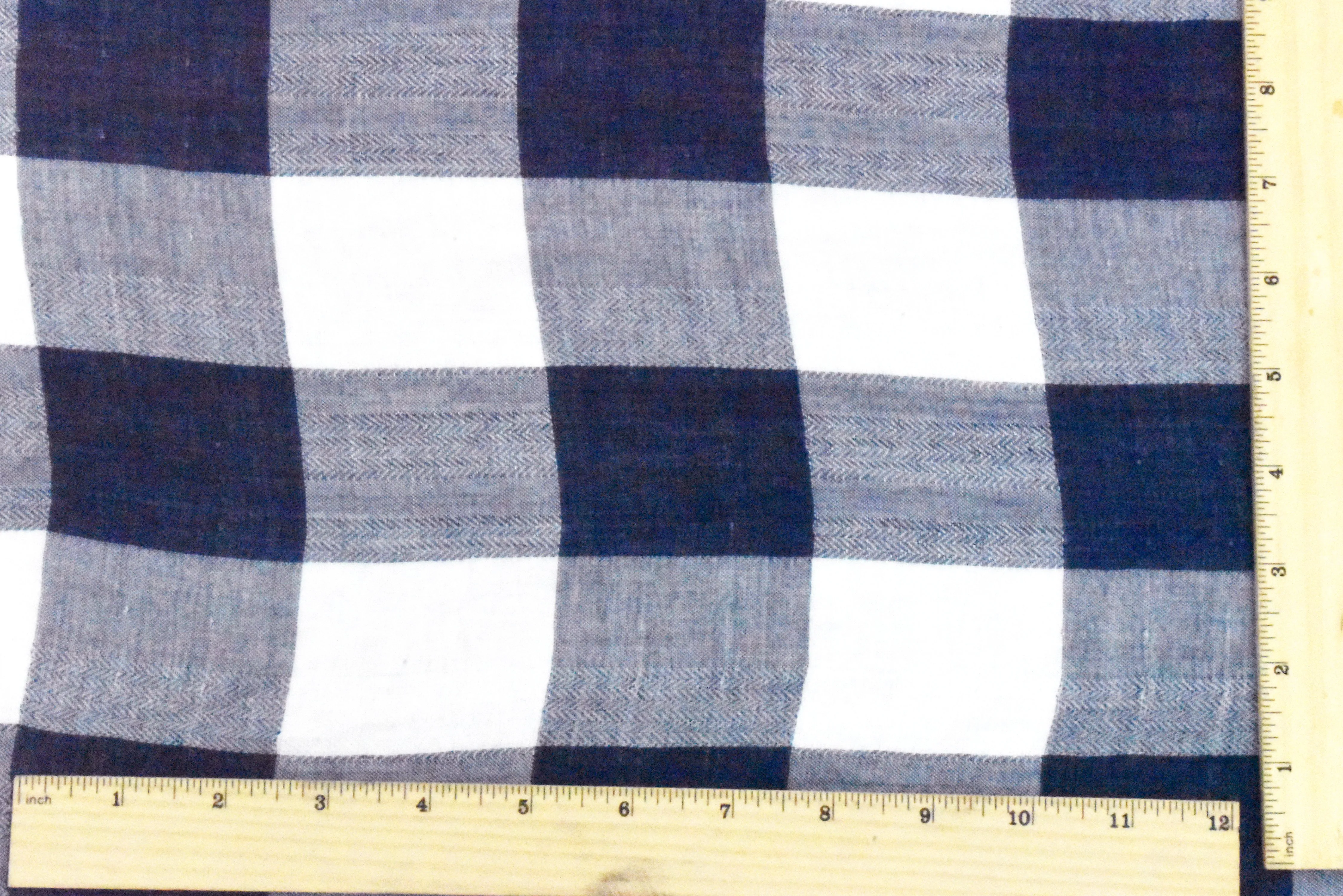 1 3/8 YD PC-Navy Blue-Basic White Check Double Weave Gauze Woven Fabric
