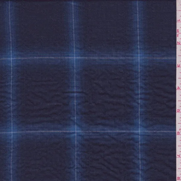 1 YD PC-Navy Windowpane Plaid Lawn  Fabric