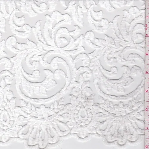 1 YD PC-White Embroidered Scroll Tulle Fabric