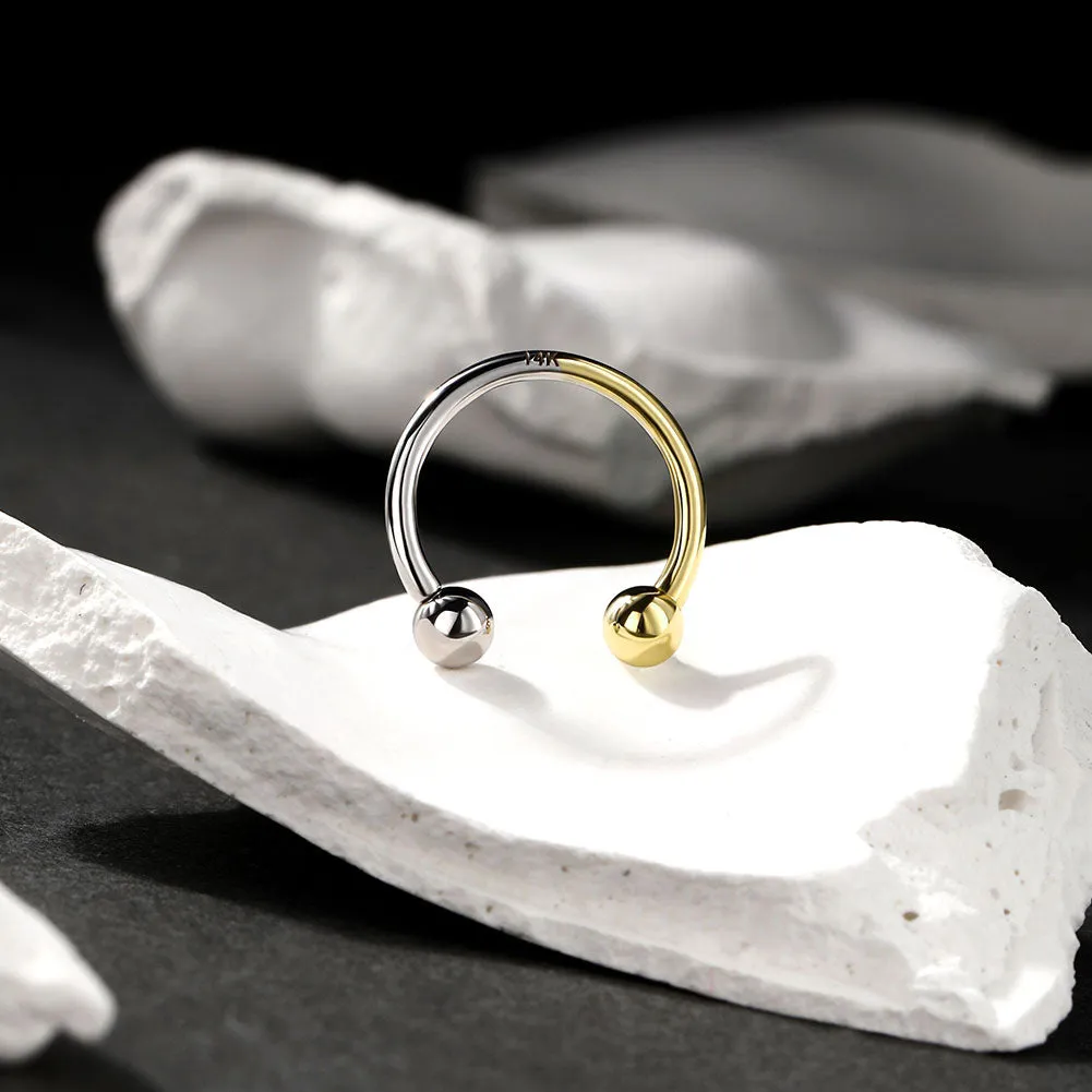 14K White and Yellow Gold 16G Internally Threaded Horseshoe Septum Jewelry