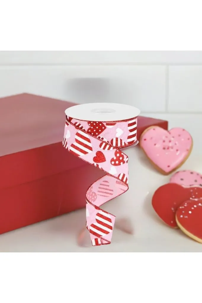 1.5" Valentine Hearts on Royal Ribbon: Light Pink (10 Yard)