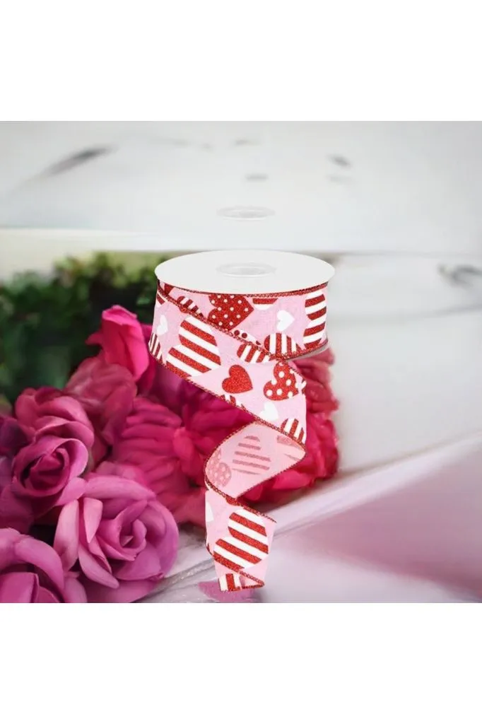 1.5" Valentine Hearts on Royal Ribbon: Light Pink (10 Yard)
