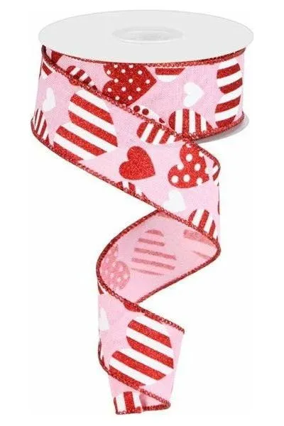 1.5" Valentine Hearts on Royal Ribbon: Light Pink (10 Yard)
