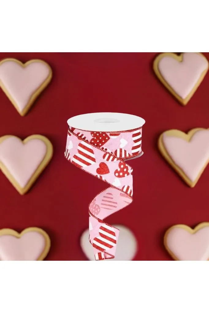 1.5" Valentine Hearts on Royal Ribbon: Light Pink (10 Yard)