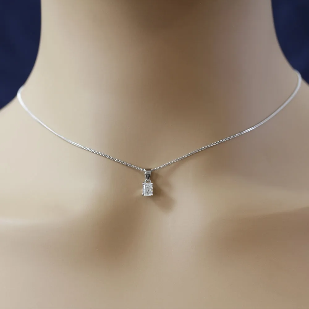 18ct White Gold Certificated Radiant Cut Diamond Pendant