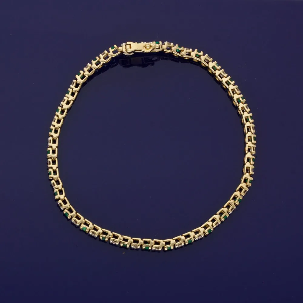 18ct Yellow Gold Diamond and Emerald Tennis Bracelet