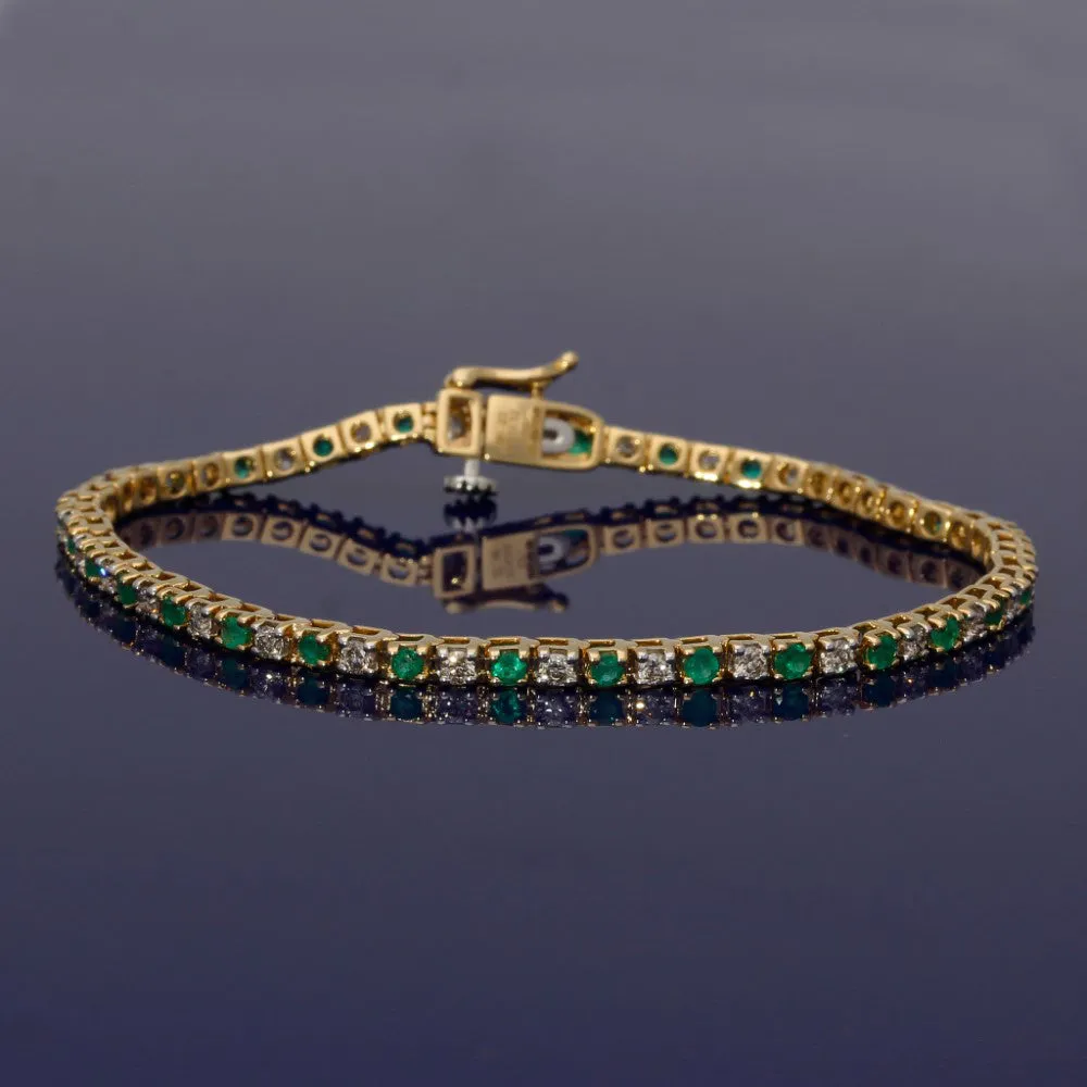 18ct Yellow Gold Diamond and Emerald Tennis Bracelet