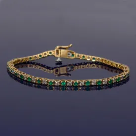 18ct Yellow Gold Diamond and Emerald Tennis Bracelet