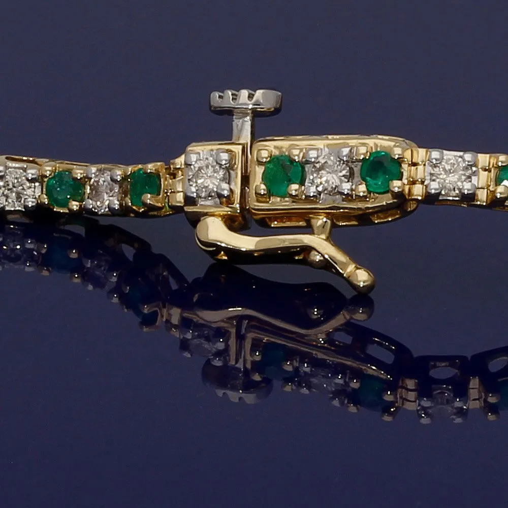 18ct Yellow Gold Diamond and Emerald Tennis Bracelet