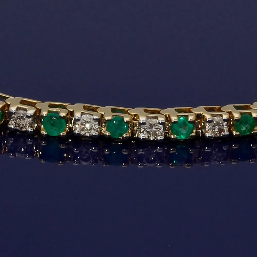 18ct Yellow Gold Diamond and Emerald Tennis Bracelet
