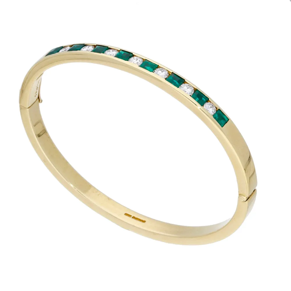 18ct Yellow Gold Emerald and Diamond Bangle