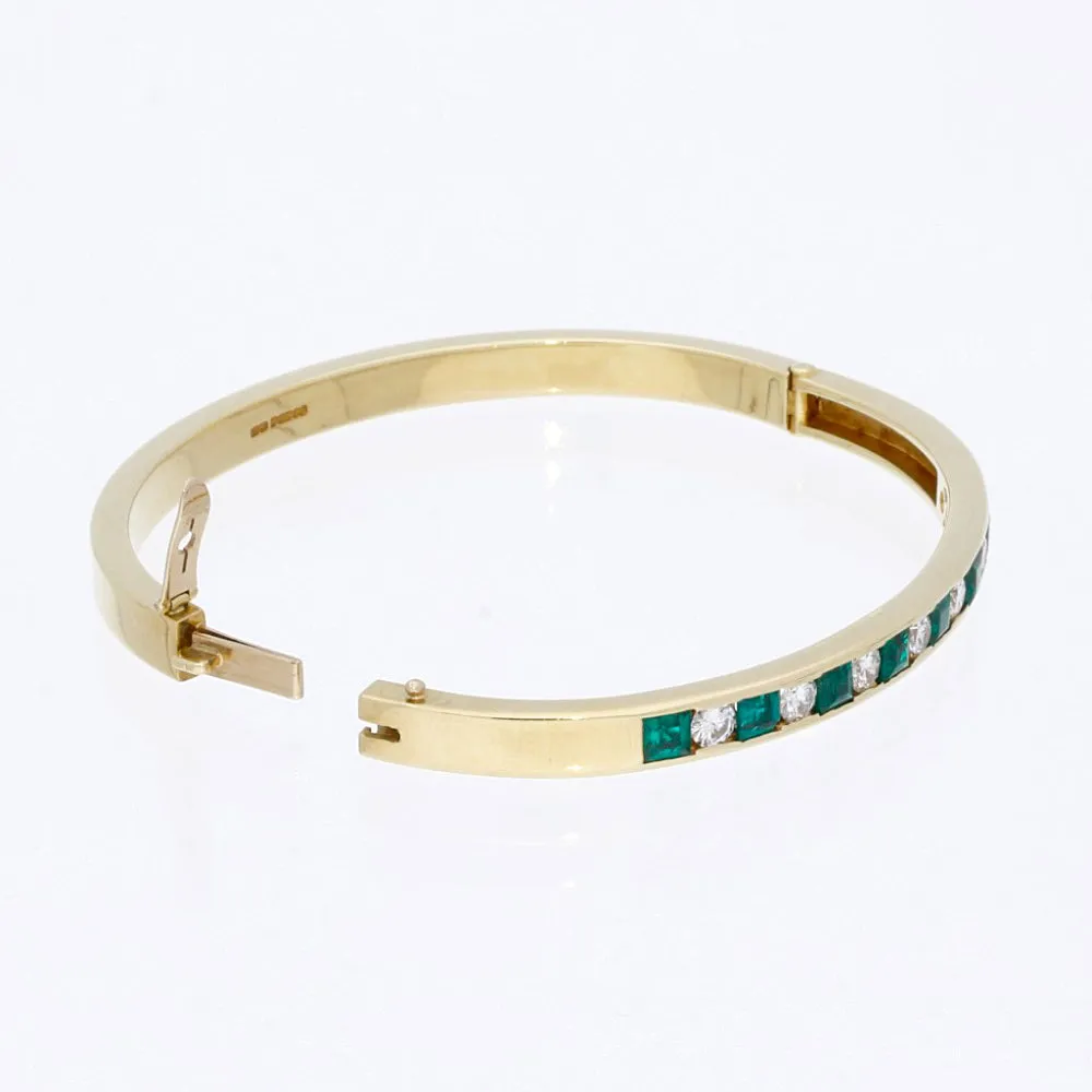 18ct Yellow Gold Emerald and Diamond Bangle