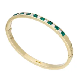 18ct Yellow Gold Emerald and Diamond Bangle
