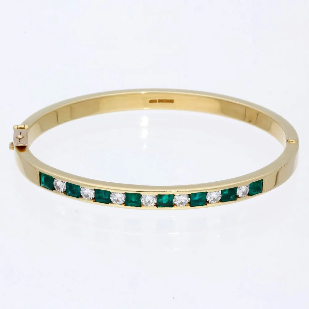 18ct Yellow Gold Emerald and Diamond Bangle