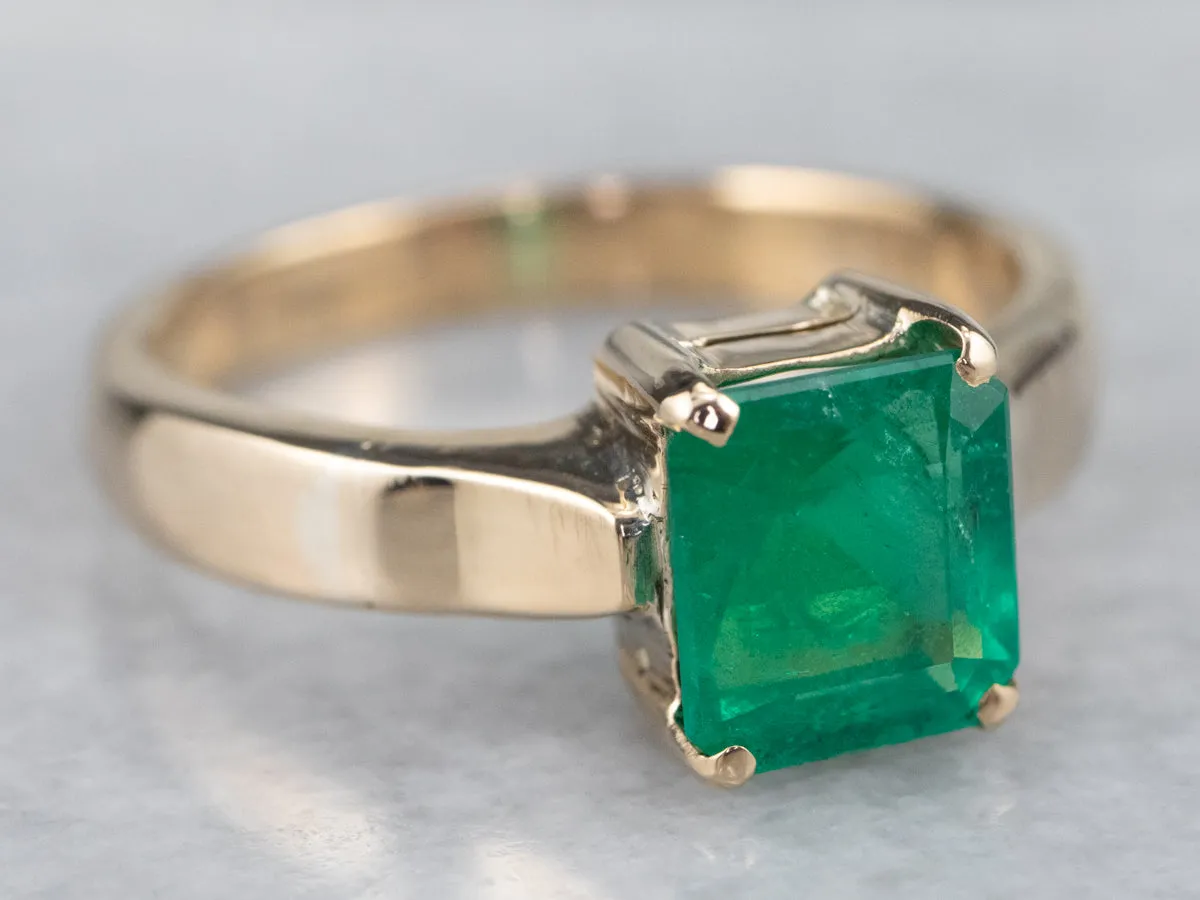 18K Gold Emerald Solitaire Engagement Ring