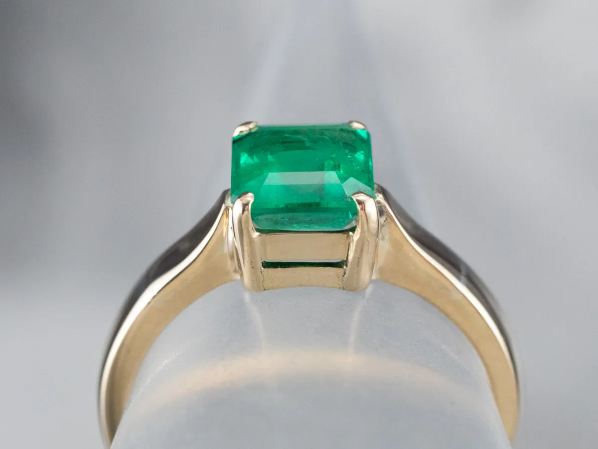 18K Gold Emerald Solitaire Engagement Ring