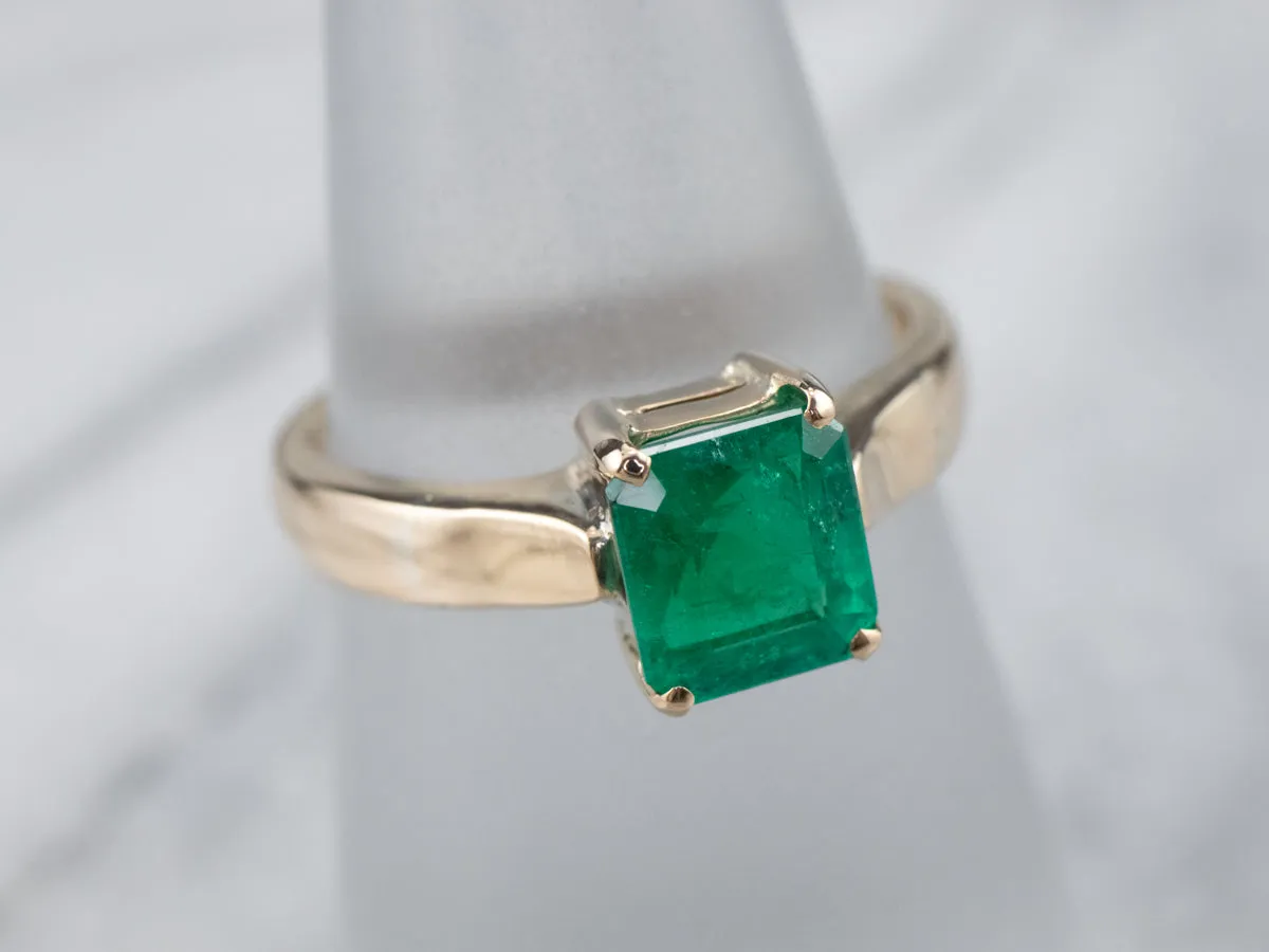 18K Gold Emerald Solitaire Engagement Ring