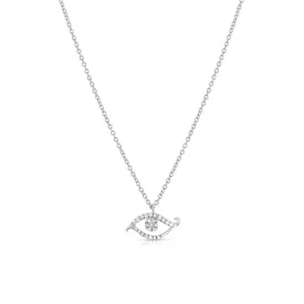 18K White Gold Diamond Scrolled Evil Eye Pendant Necklace
