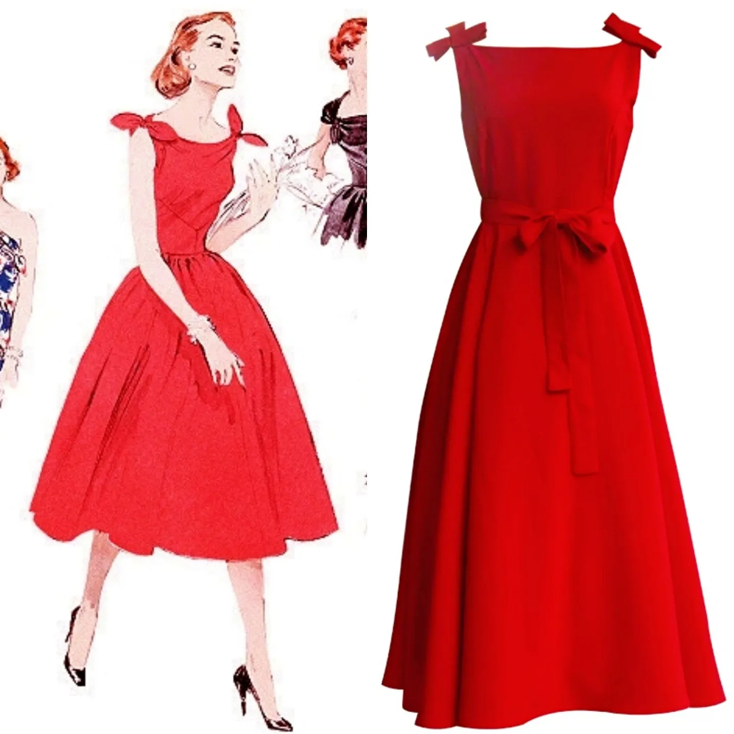 1950s Style Sundress (Black/Red/Blue/Cream)