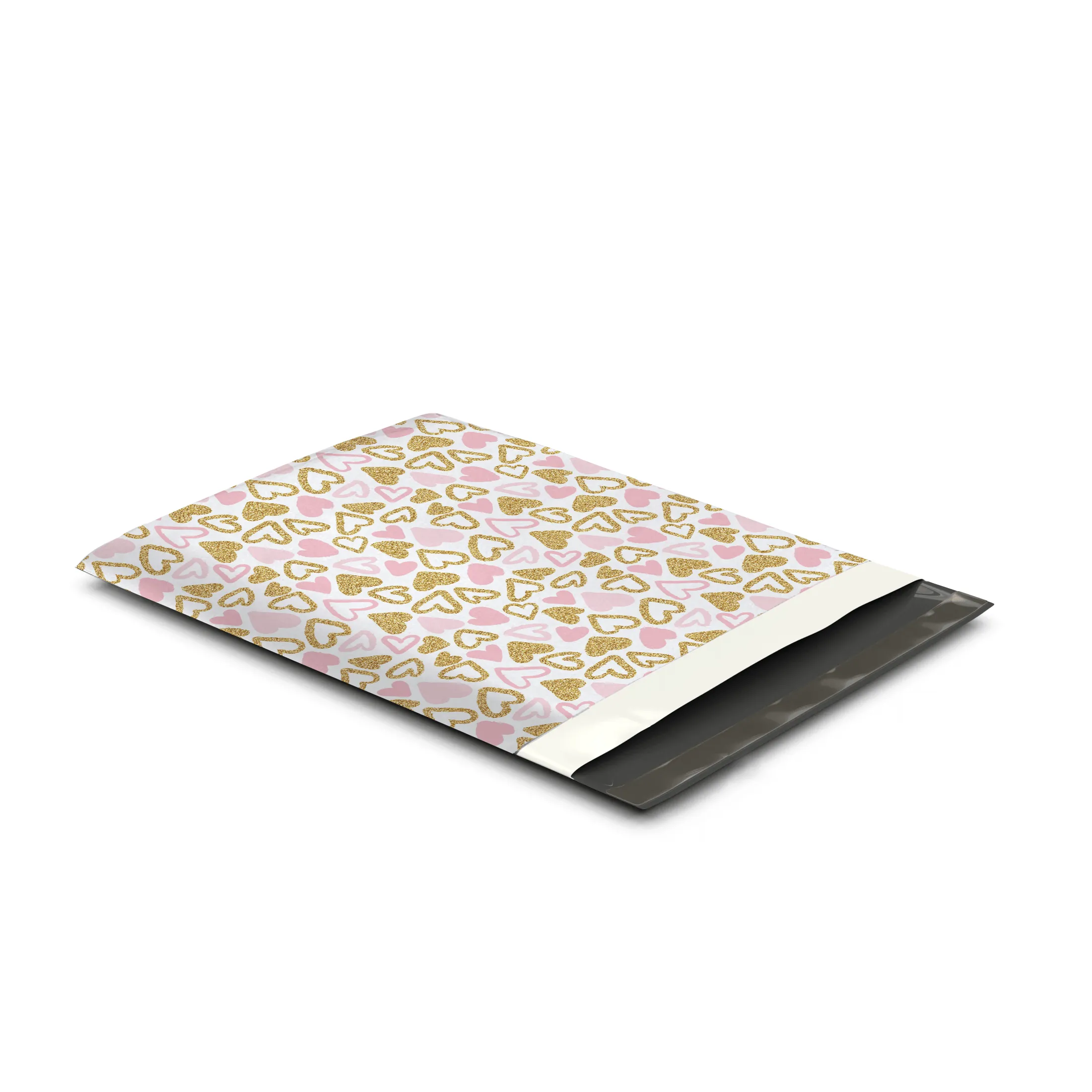 19x24" Pink and Gold Hearts Designer Poly Mailers Shipping Envelopes Premium Printed Bags