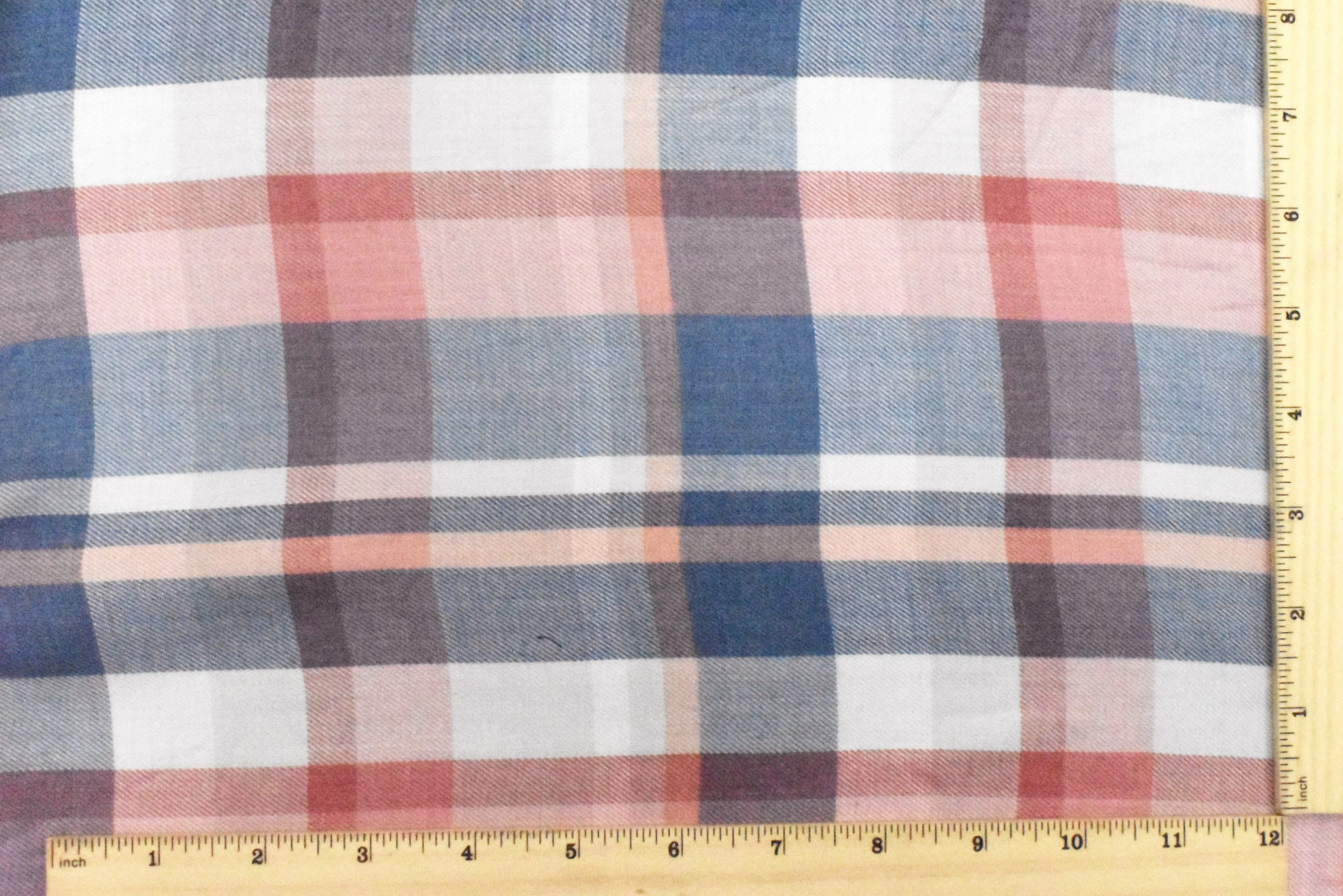 2 3/8 YD PC-Tropic Pink-Blue-Multi Plaid Twill Woven Fabric