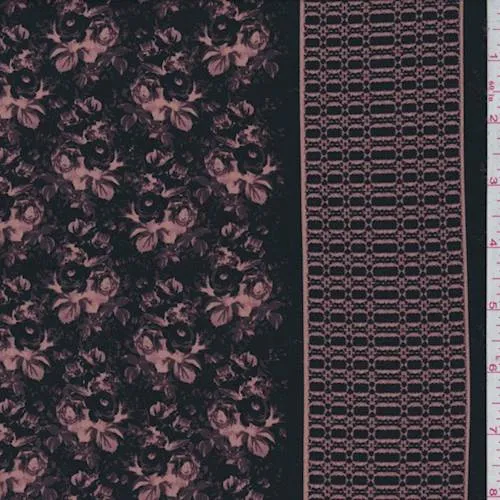 2 YD PC-Black/Mauve Wallpaper Floral Jersey Knit Fabric