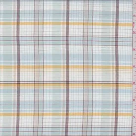 2 YD PC-Pale Blue/Gold Plaid Cotton Lawn Fabric