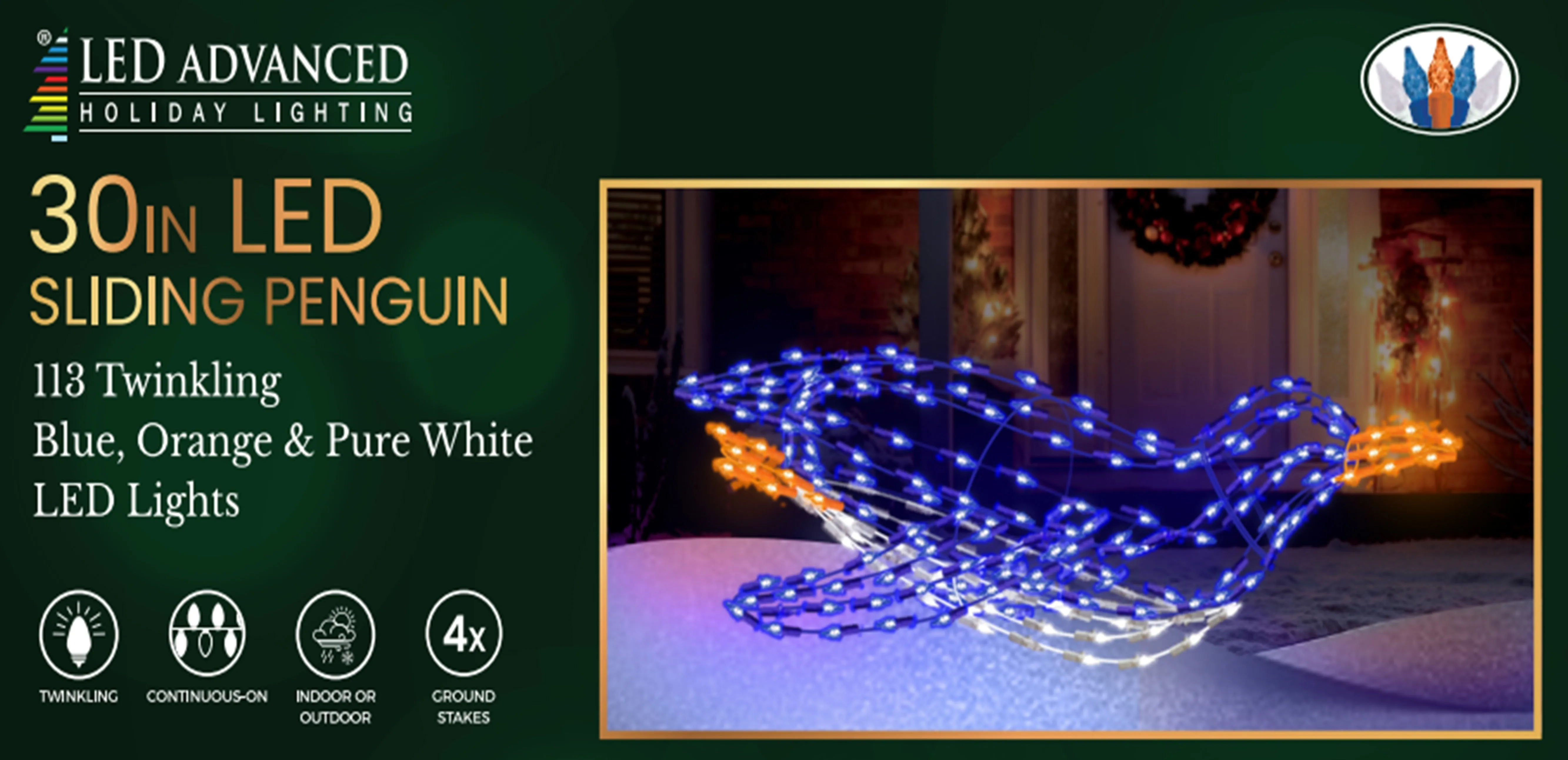 30" Twinkling LED Sliding Penguin Outdoor Wire Sculpture