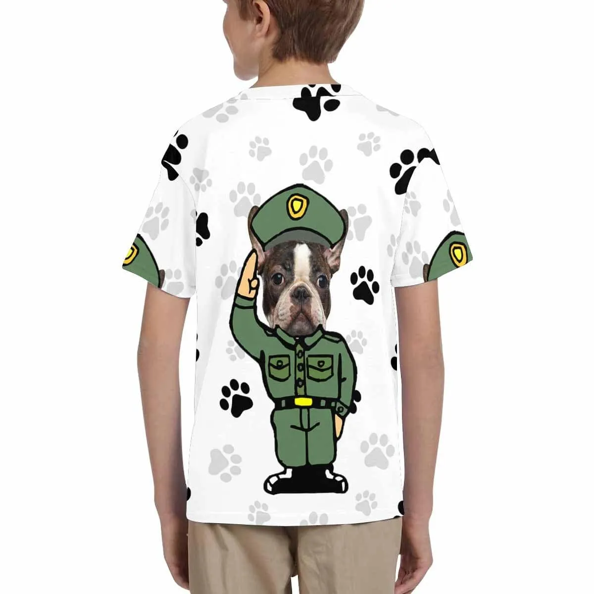 #6-15Y Custom Pet Face Dog Paw Print Kid's All Over Print T-shirt