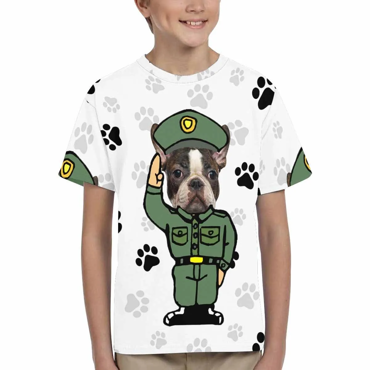 #6-15Y Custom Pet Face Dog Paw Print Kid's All Over Print T-shirt