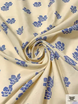 Abstract Clusters Printed Heavy Silk and Cotton Voile - Buttermilk / Blue