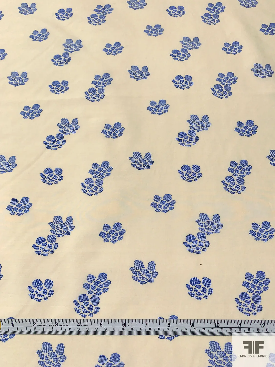Abstract Clusters Printed Heavy Silk and Cotton Voile - Buttermilk / Blue