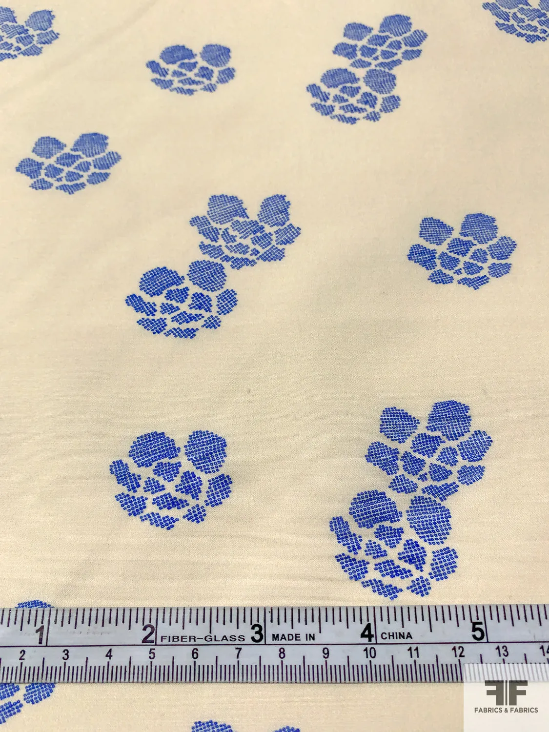Abstract Clusters Printed Heavy Silk and Cotton Voile - Buttermilk / Blue