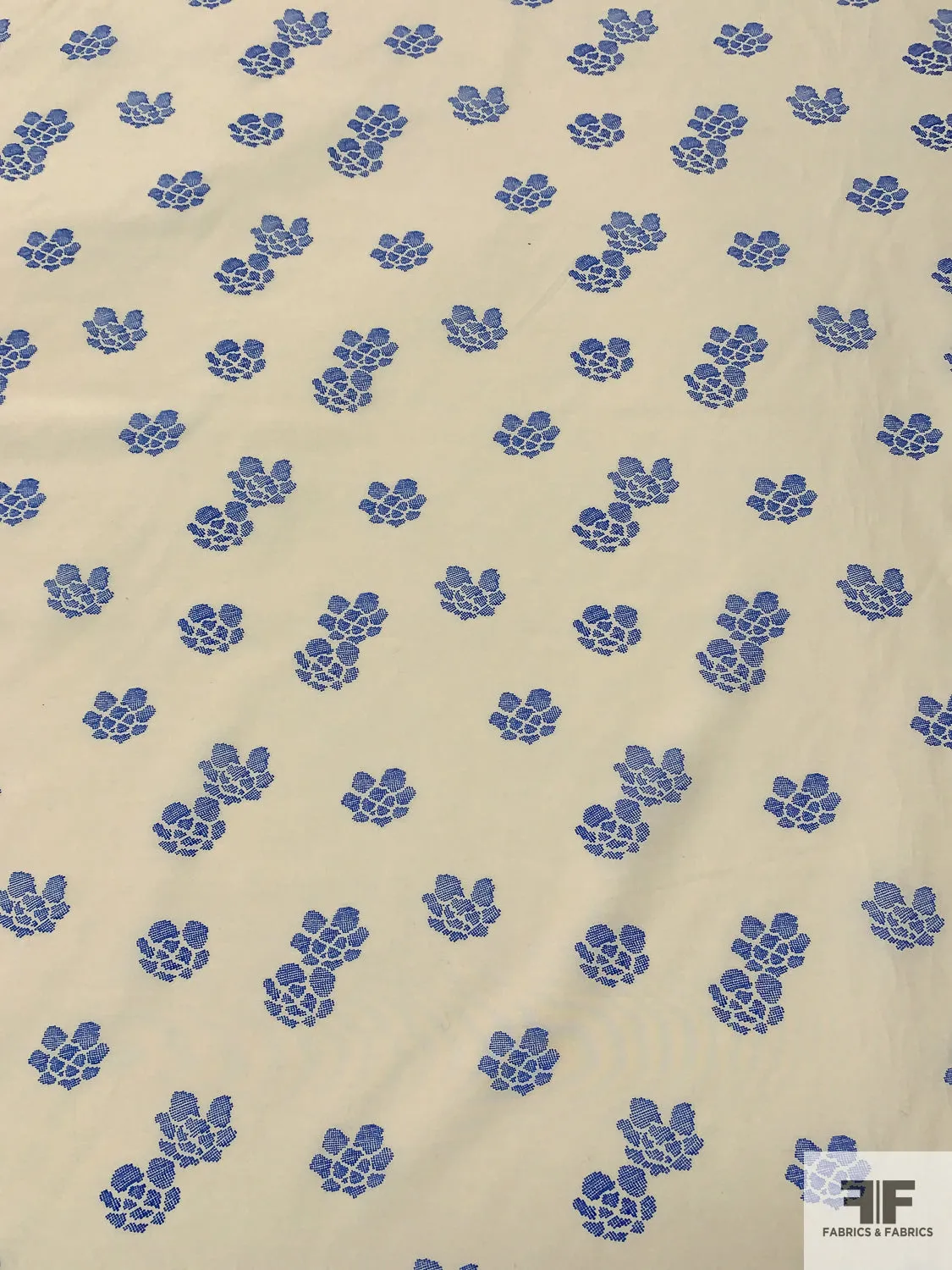 Abstract Clusters Printed Heavy Silk and Cotton Voile - Buttermilk / Blue