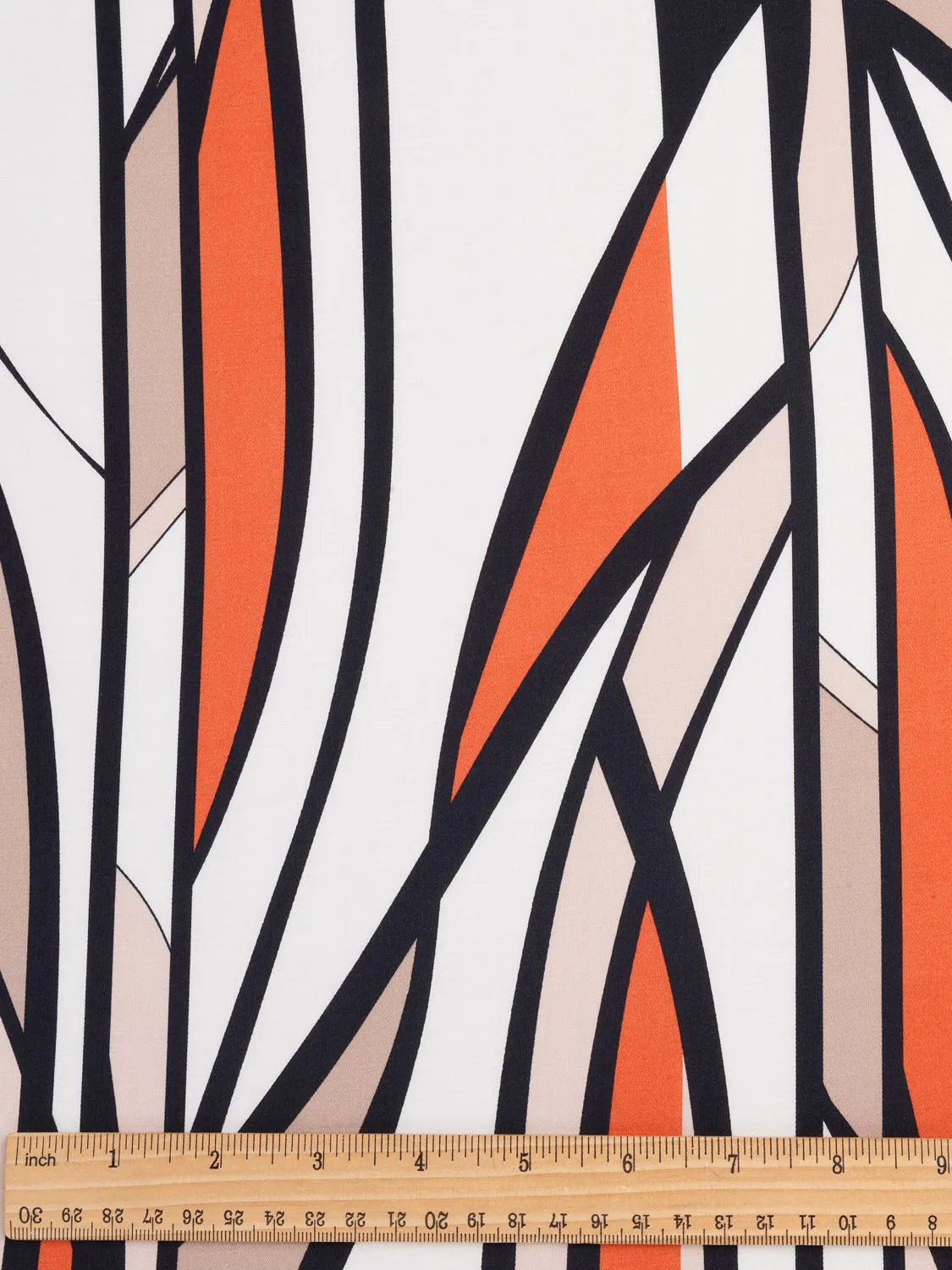 Abstract Geo Print Satin Viscose Marimekko Deadstock - Black   Orange   White - Swatch