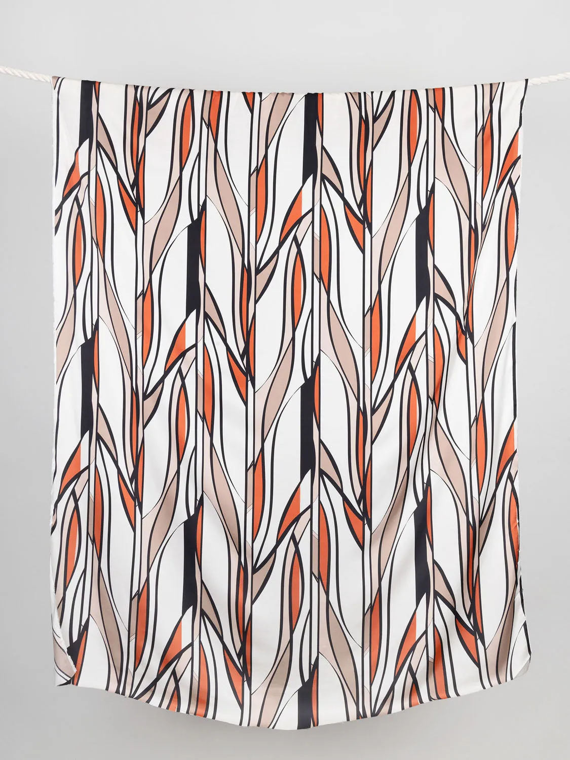 Abstract Geo Print Satin Viscose Marimekko Deadstock - Black   Orange   White - Swatch