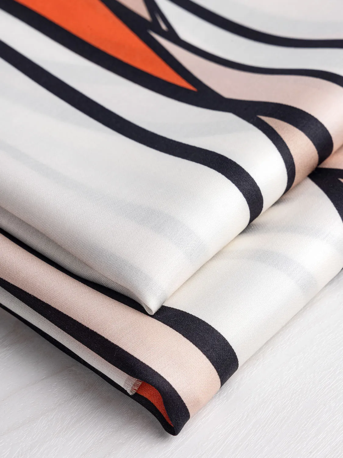 Abstract Geo Print Satin Viscose Marimekko Deadstock - Black   Orange   White - Swatch