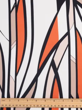 Abstract Geo Print Satin Viscose Marimekko Deadstock - Black   Orange   White - Swatch