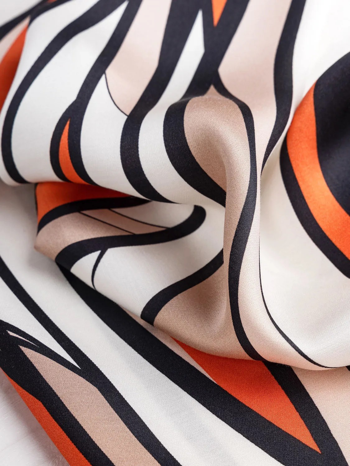 Abstract Geo Print Satin Viscose Marimekko Deadstock - Black   Orange   White - Swatch