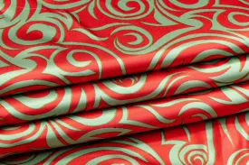 Abstract Italian Silk Charmeuse - Green and Red