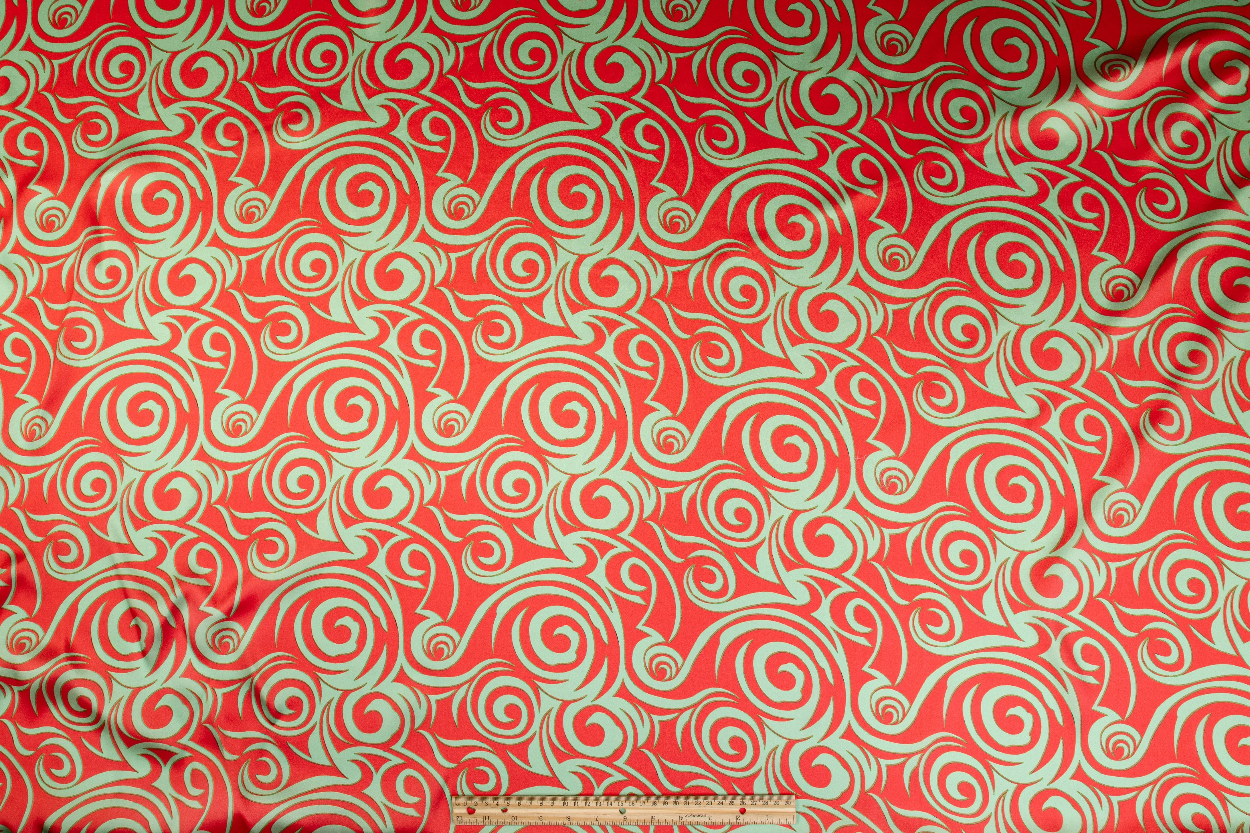 Abstract Italian Silk Charmeuse - Green and Red