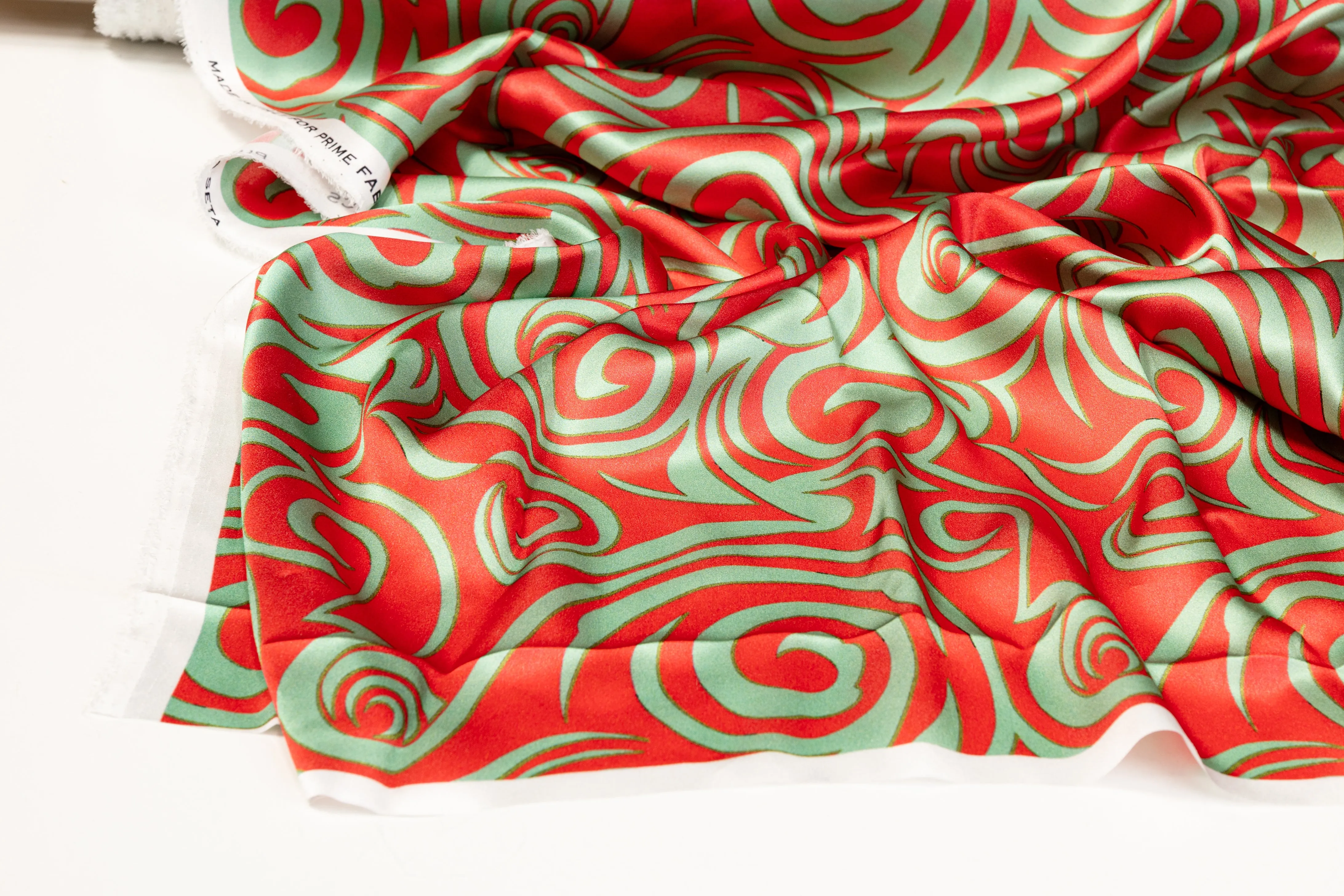 Abstract Italian Silk Charmeuse - Green and Red