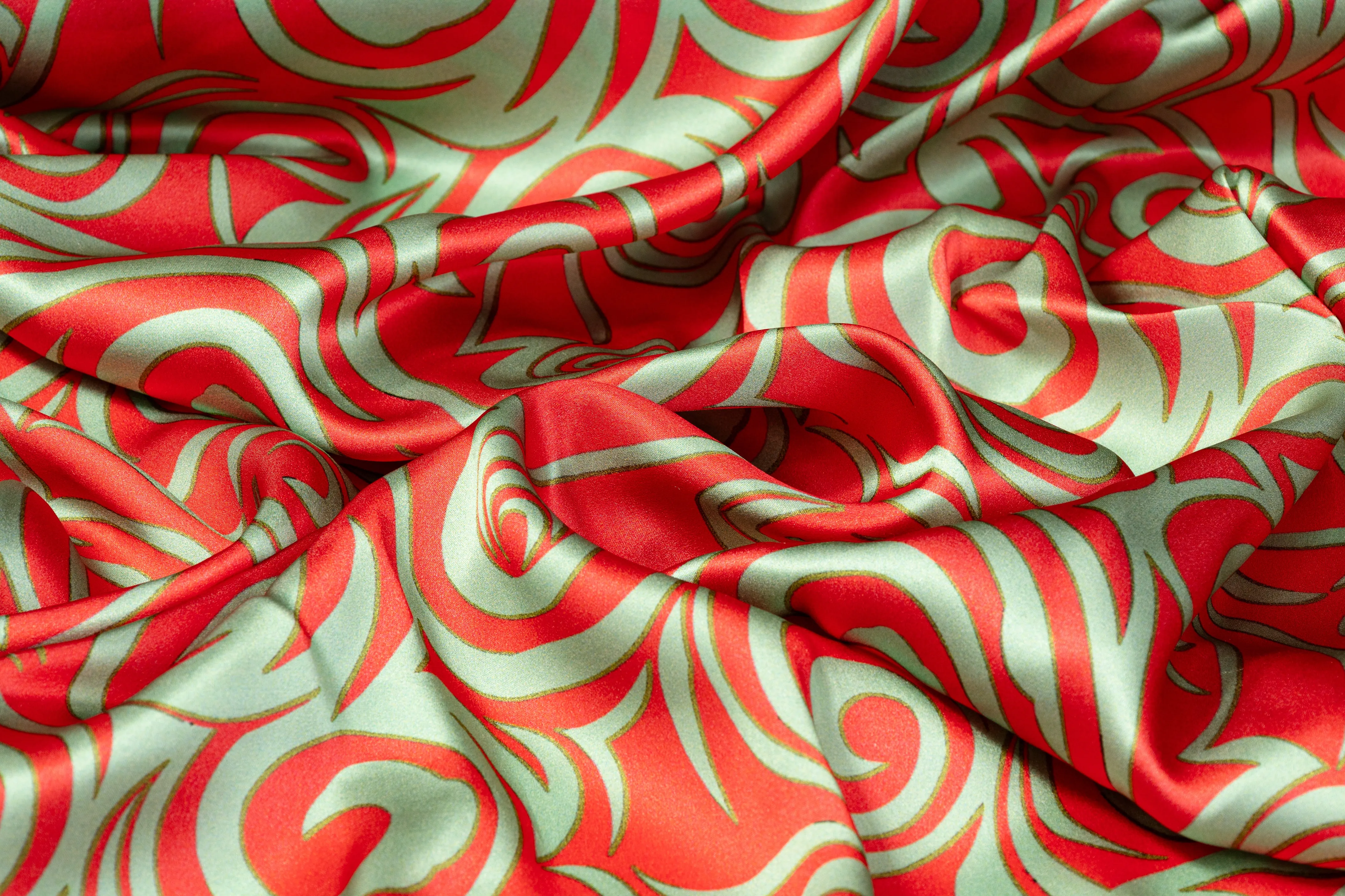 Abstract Italian Silk Charmeuse - Green and Red
