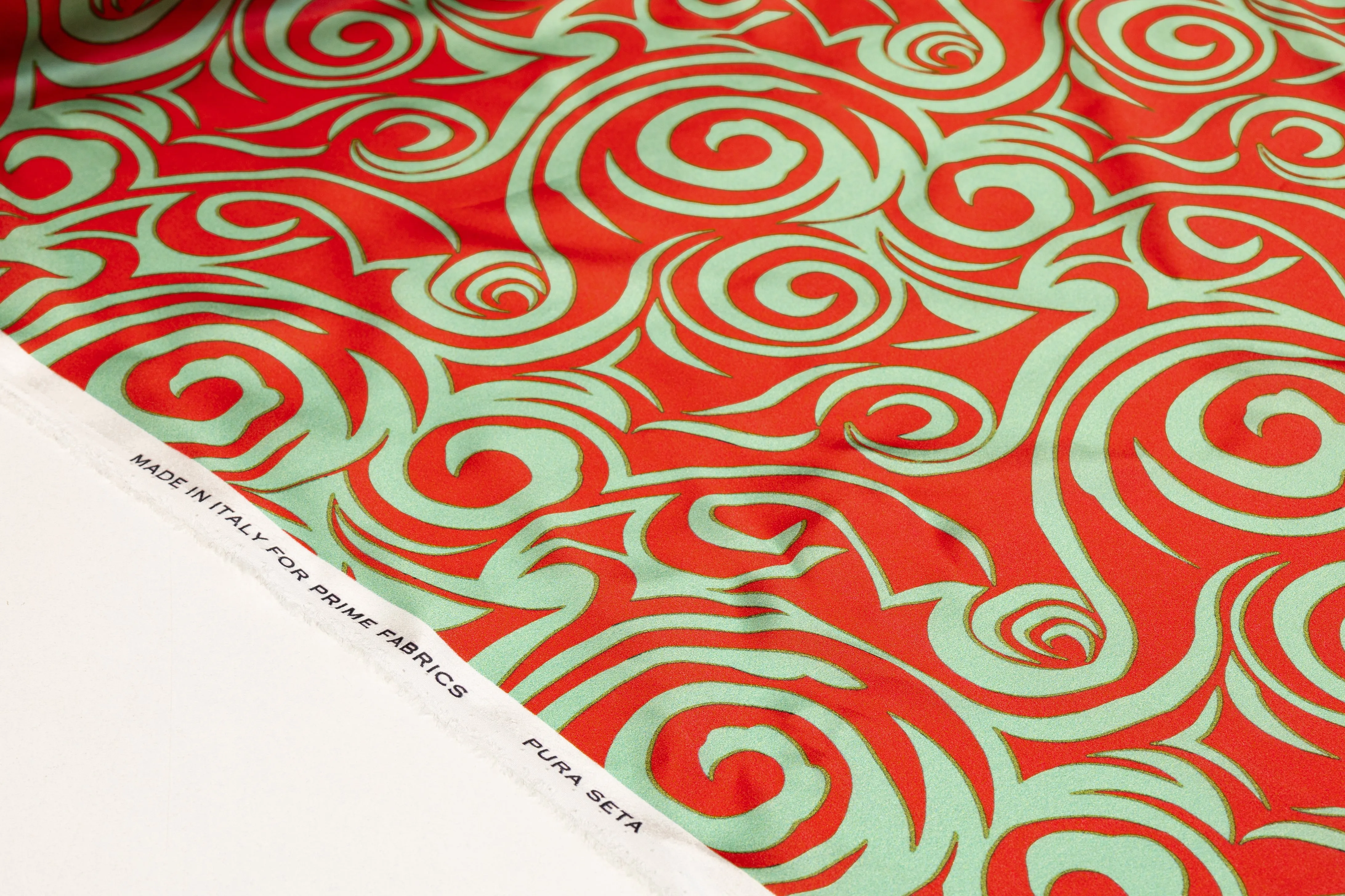 Abstract Italian Silk Charmeuse - Green and Red