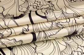 Abstract Italian Silk Charmeuse - Ivory and Black